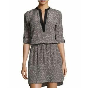 VINCE Geometric Silk Drawstring Dress 100% Silk